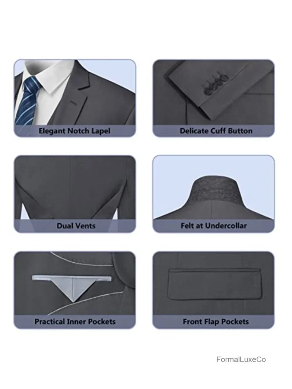 3 Piece Slim Fit Suit Set - Jacket, Vest, Pants, Tie